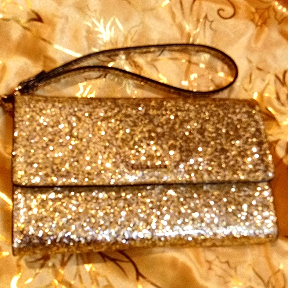 NWOT KATE SPADE ♠️ NEW YORK GLITTER GOLD WRISTLET WALLET WITH PHONE POCKET